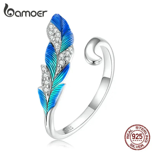 Dazzling Blue Feather 925 Sterling Silver Ring