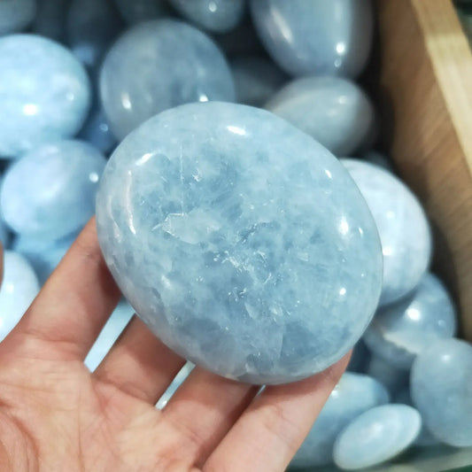 1pc Natural Blue Calcite Crystal Quartz Palm stone