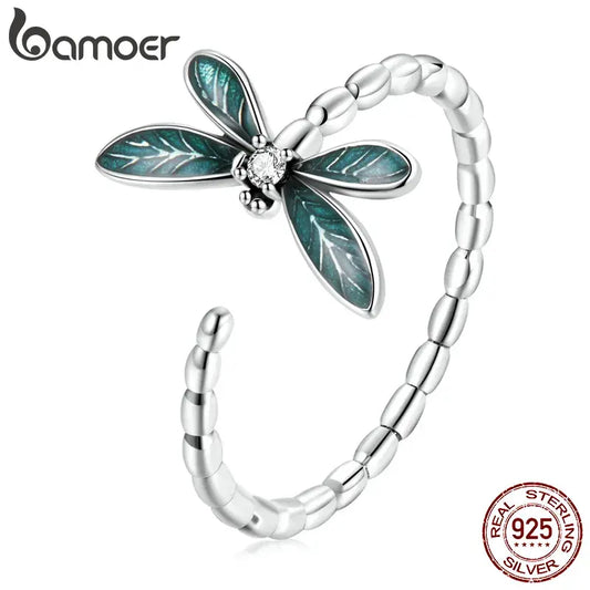 Green Dragonfly 925 Sterling Silver Ring