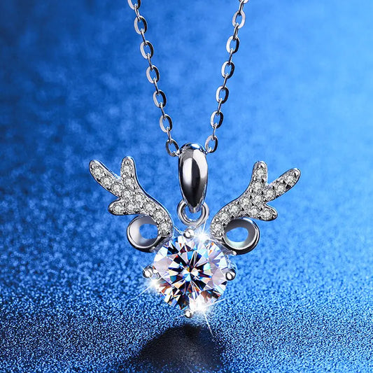 Genuine Moissanite Diamond Deer Horn setting 925 Silver Necklace